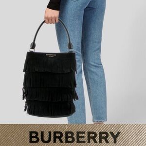 BURBERRY PRORSUM Runway Collection Black Suede Fringe Bucket Handbag
